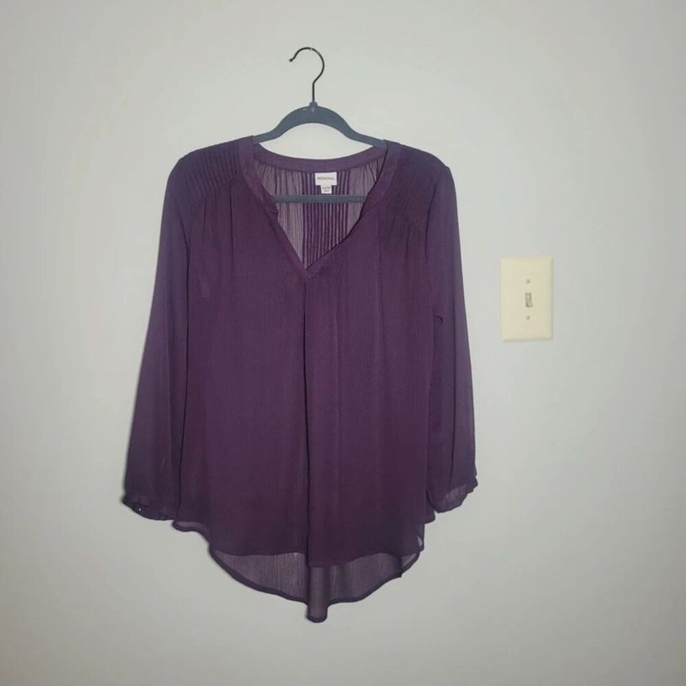 Sheer Plum Long Sleeve Blouse XS